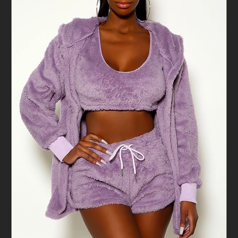 Faux Fur Hooded Three Piece Set